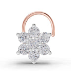 0.48 Carat Round Shape floral cluster Diamond Nose Pin | 14K Yellow Gold