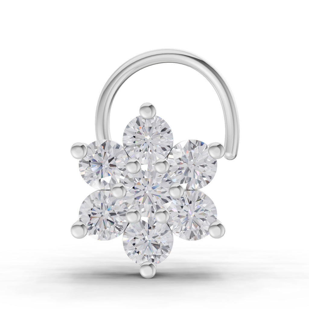 0.48 Carat Round Shape floral cluster Diamond Nose Pin | 14K Yellow Gold