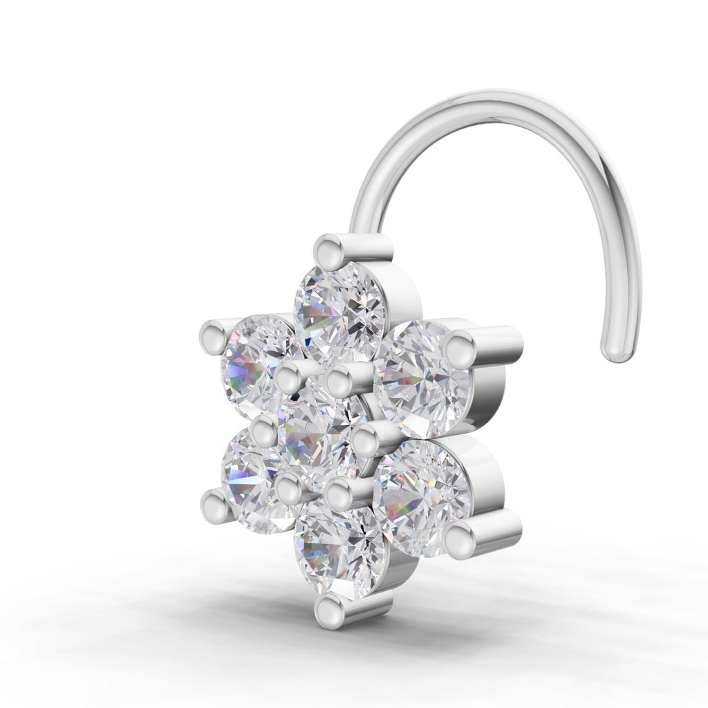 0.48 Carat Round Shape floral cluster Diamond Nose Pin | 14K Yellow Gold
