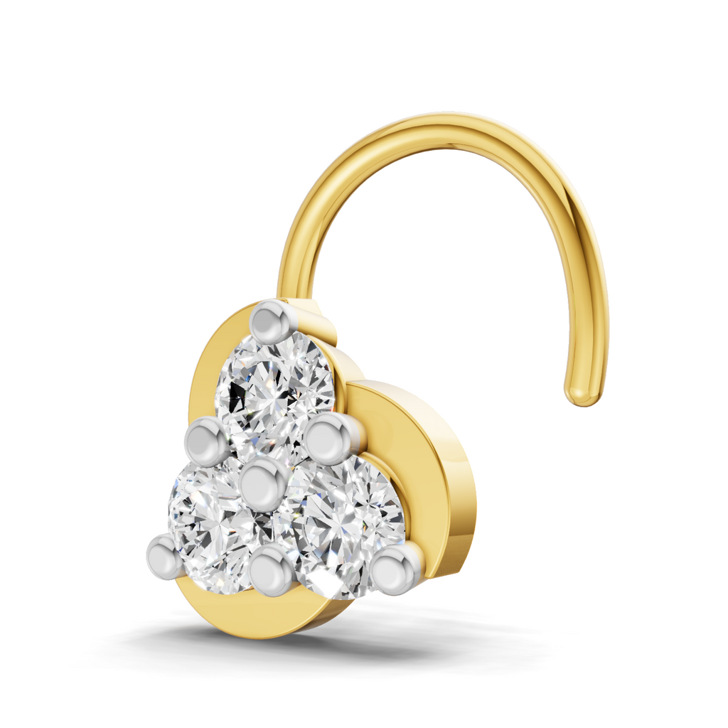 0.23 Carat Round Shape floral cluster Diamond Nose Pin | 14K Yellow Gold