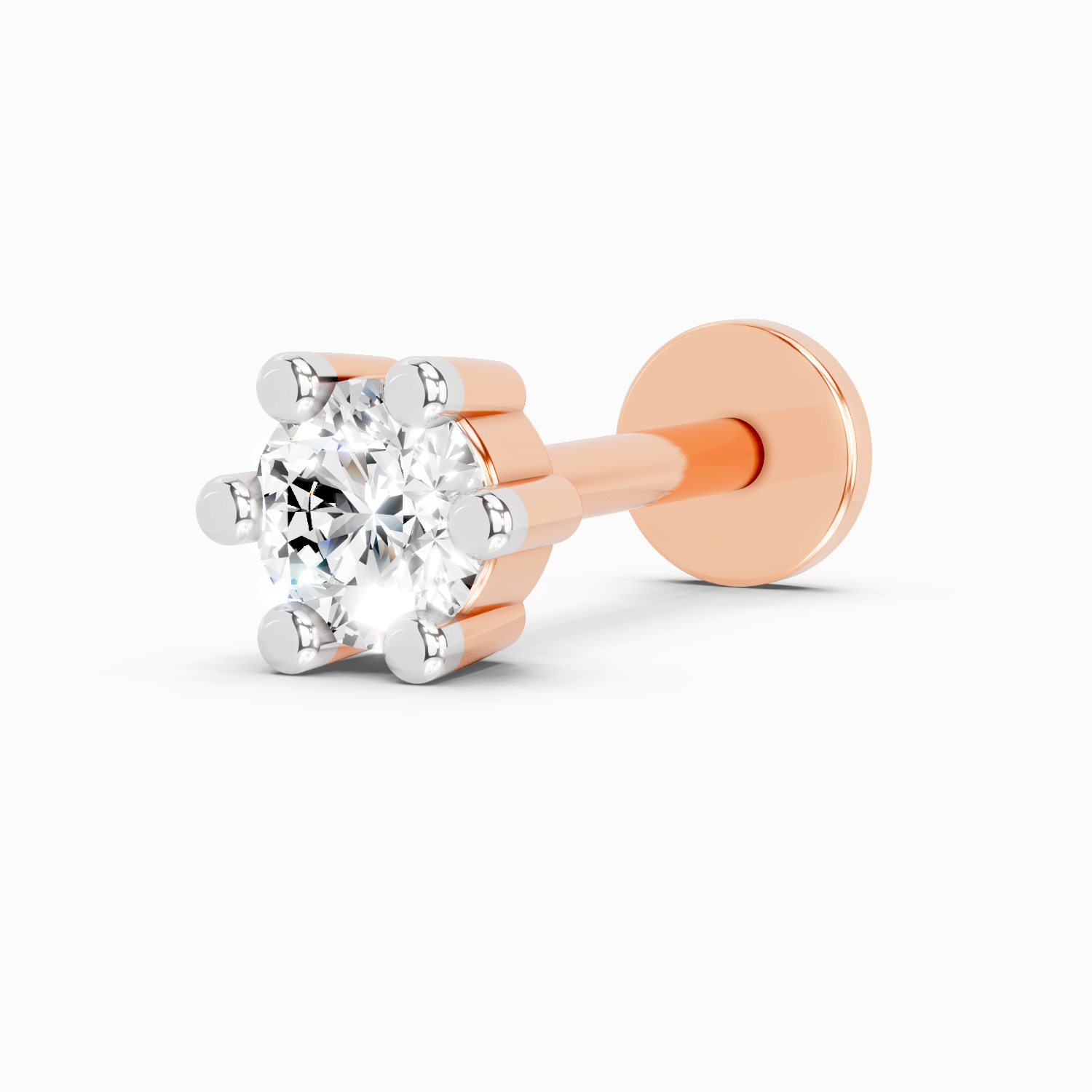 0.08 Carat Lab Grown Diamond Six-Prong Labret Stud Nosepin | 14K Rose Gold (Screw)