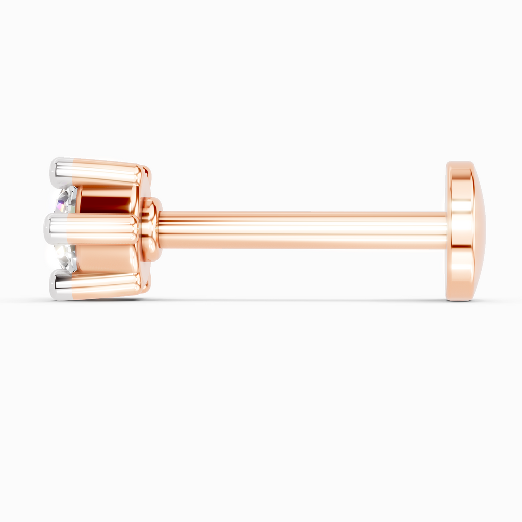 0.08 Carat Lab Grown Diamond Six-Prong Labret Stud Nosepin | 14K Rose Gold (Screw)