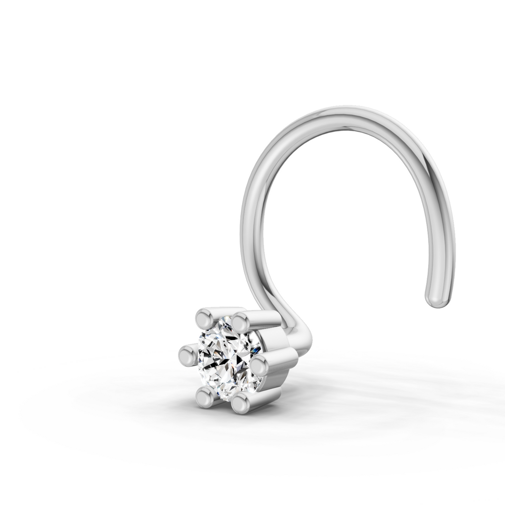 0.08 Carat Lab Grown Diamond Six-Prong Labret Stud Nosepin | 14K White Gold (Wire)