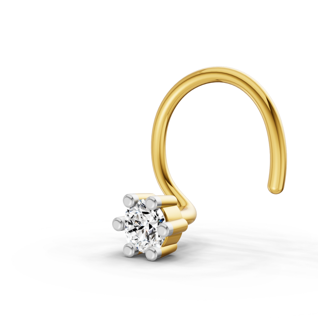 0.08 Carat Lab Grown Diamond Six-Prong Labret Stud Nosepin | 14K Yellow Gold (Wire)