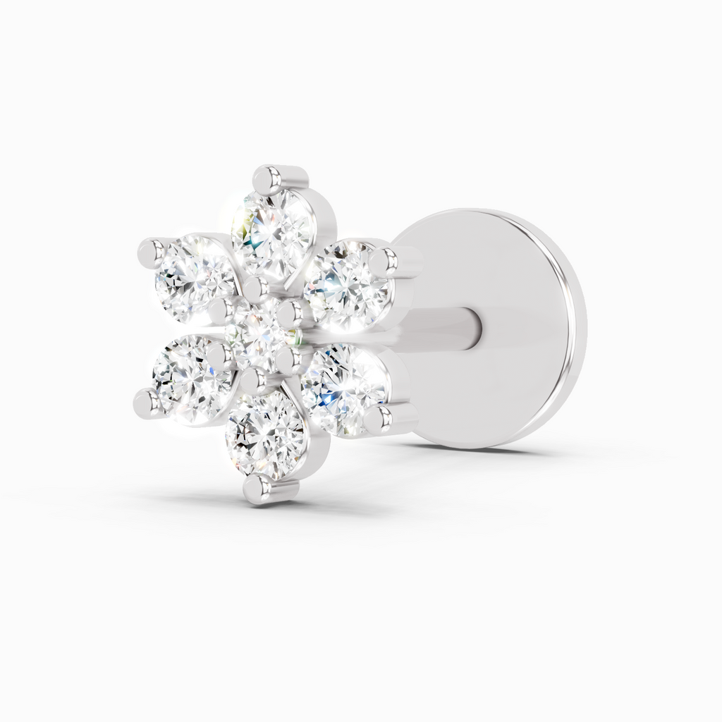 0.07 Carat Lab Grown Diamond 7Stoned Real Nosepin | 14K White Gold (Screw)