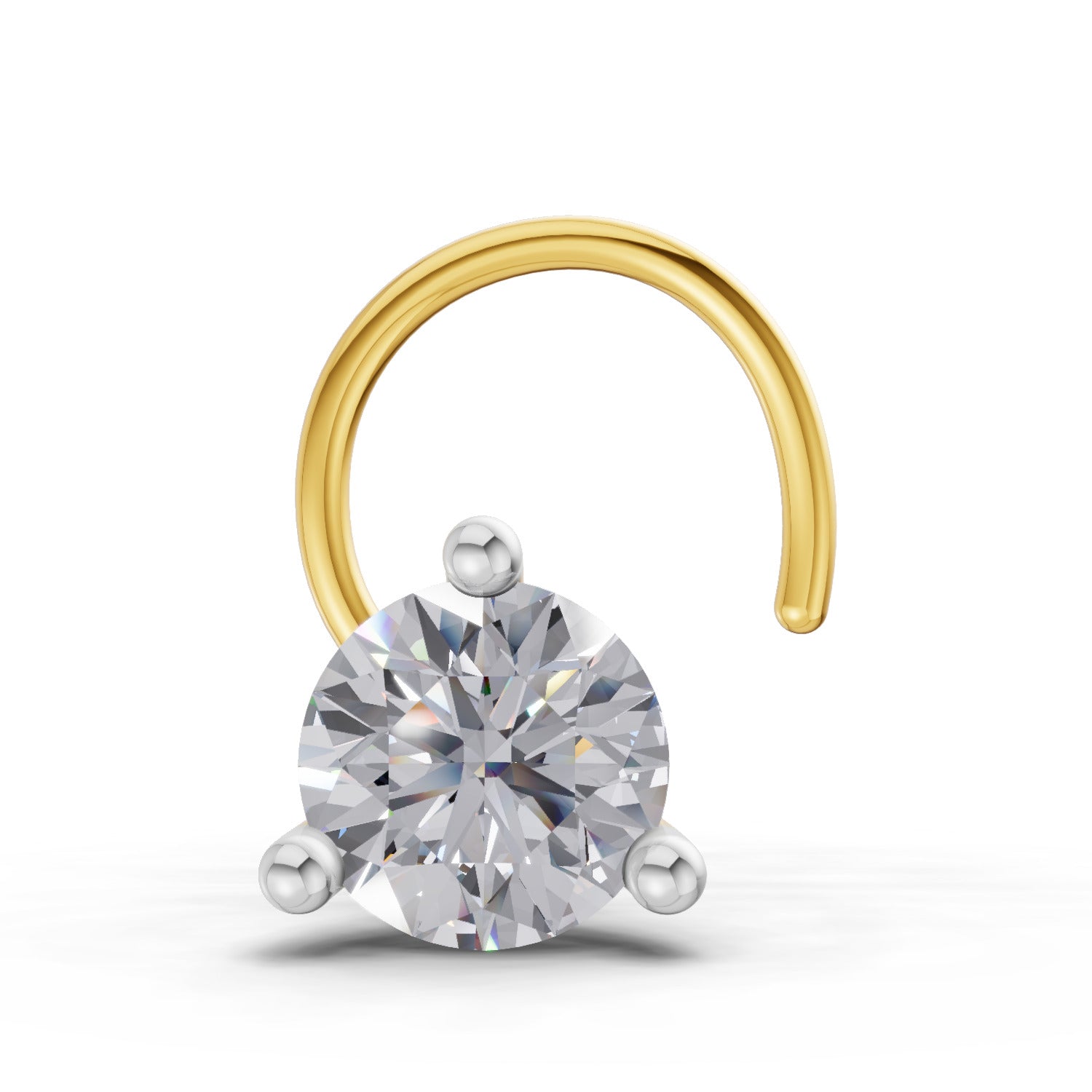 0.07 Ct Round Shape 3 Prong Solitaire Diamond Nose Pin | 14K Yellow Gold