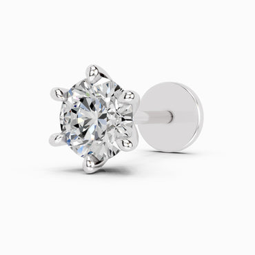 0.15 Carat Round Shape 6 Prong Solitaire Diamond Nose Pin | 14K White Gold-Screw