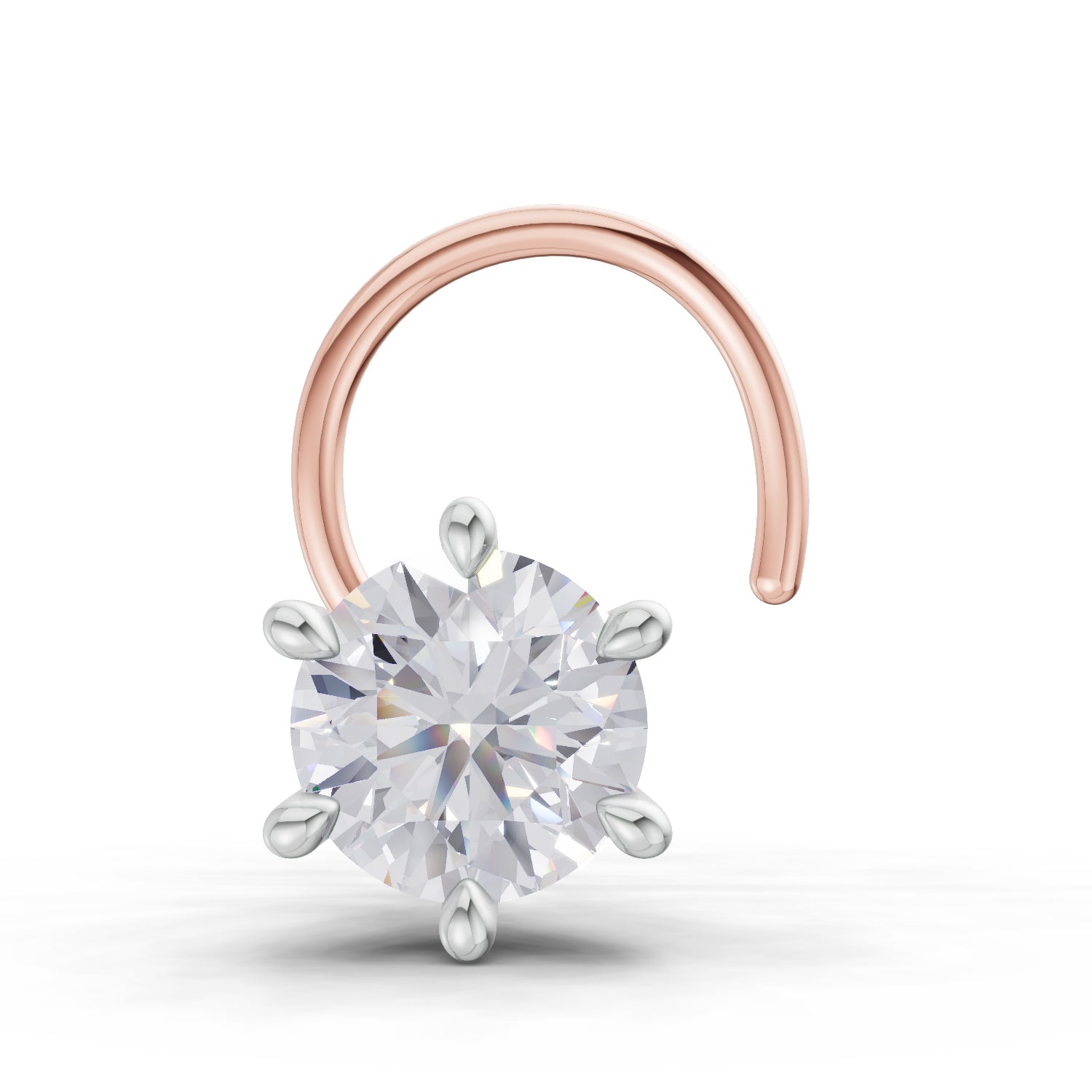 0.15 Ct Round Shape 6 Prong Solitaire Diamond Nose Pin | 14K Rose Gold