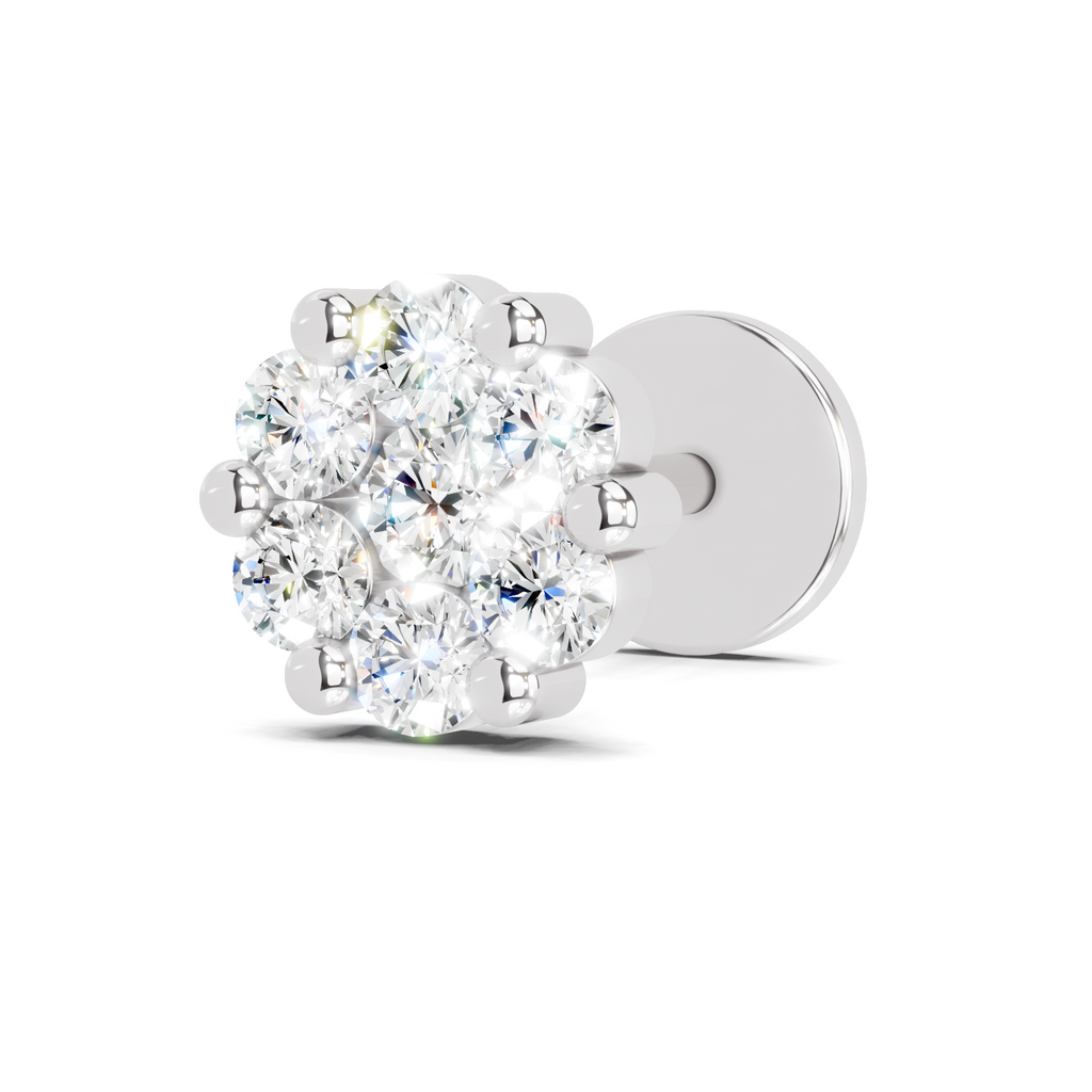 0.18 Carat Lab Grown Diamond Delicate Petal Cluster Nosepin | 14K White Gold (Screw)