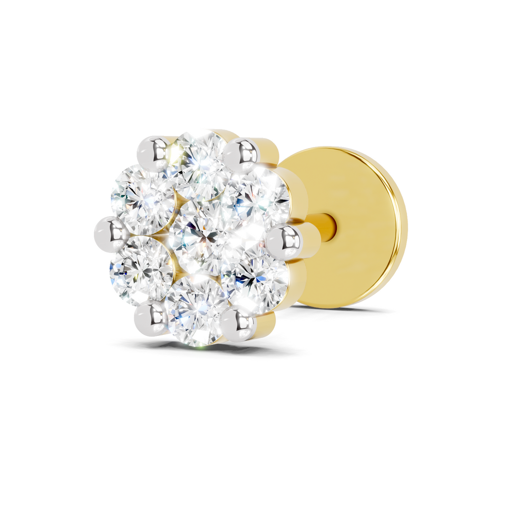 0.18 Carat Lab Grown Diamond Delicate Petal Cluster Nosepin | 14K Yellow Gold (Screw)