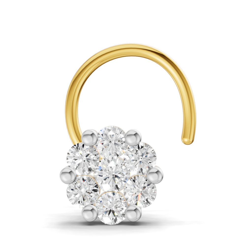 0.18 Carat Lab Grown Diamond Delicate Petal Cluster Nosepin | 14K Yellow Gold (Wire)