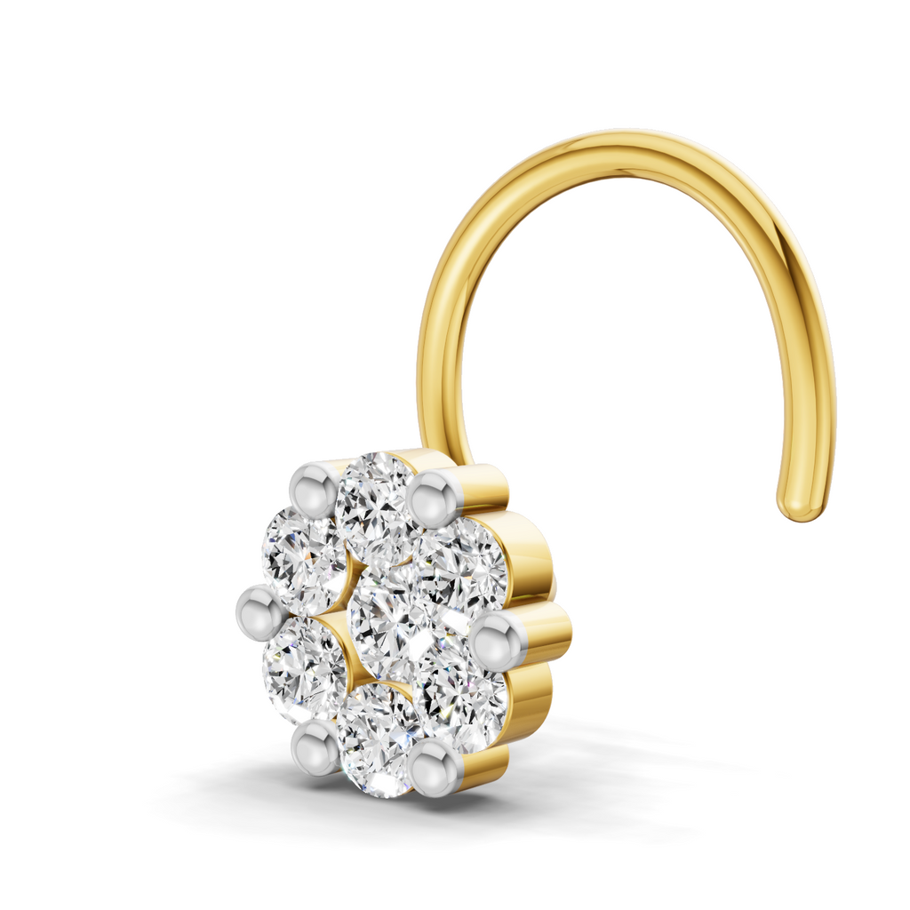0.18 Carat Lab Grown Diamond Delicate Petal Cluster Nosepin | 14K Yellow Gold (Wire)