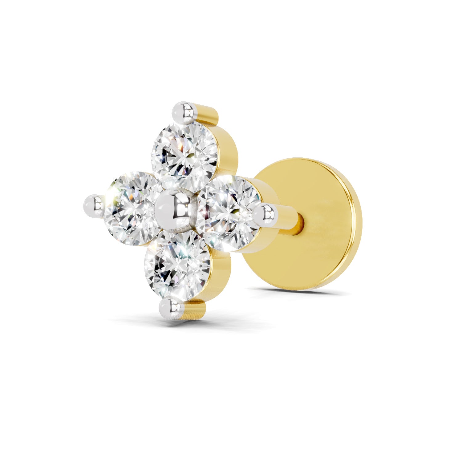 0.1 Carat Lab Grown Diamond Round Shape Cluster Nosepin | 14K Yellow Gold (Screw)