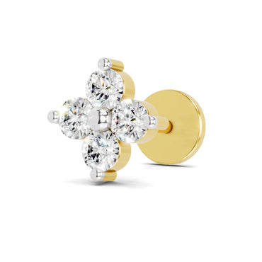 0.1 Carat Lab Grown Diamond Round Shape Cluster Nosepin | 14K Yellow Gold (Screw)