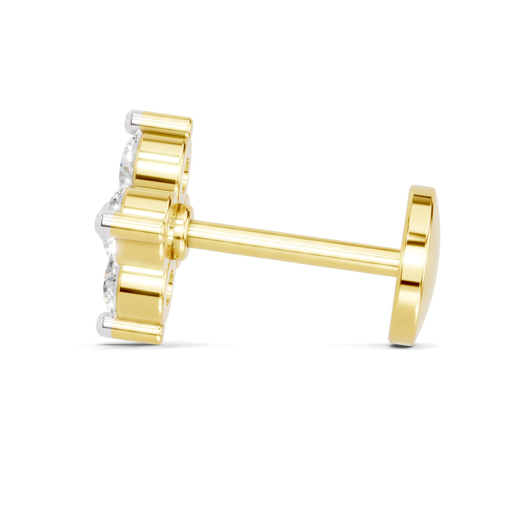 0.1 Carat Lab Grown Diamond Round Shape Cluster Nosepin | 14K Yellow Gold (Screw)