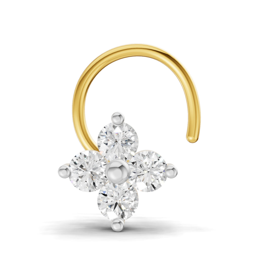 0.1 Carat Lab Grown Diamond Round Shape Cluster Nosepin | 14K Yellow Gold (Wire)