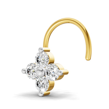 0.1 Carat Lab Grown Diamond Round Shape Cluster Nosepin | 14K Yellow Gold (Wire)