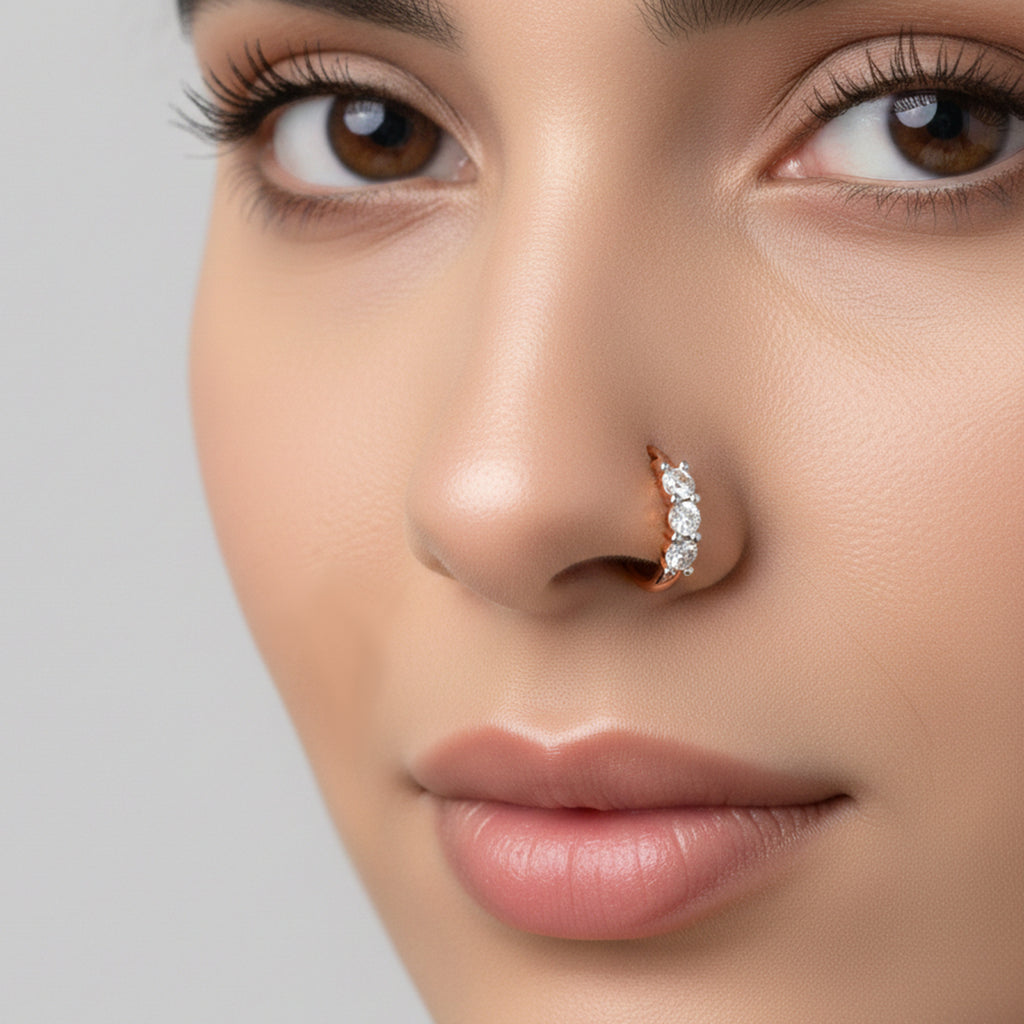 0.11 Carat Lab Grown Diamond Trio Stone Nosepin | 14K Rose Gold (Screw)