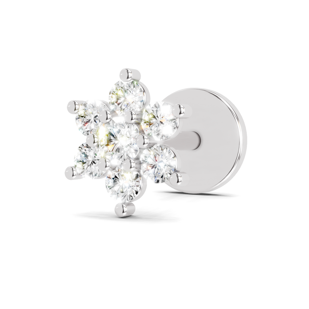 0.16 Carat Lab Grown Diamond Snowflake Nosepin | 14K White Gold (Screw)