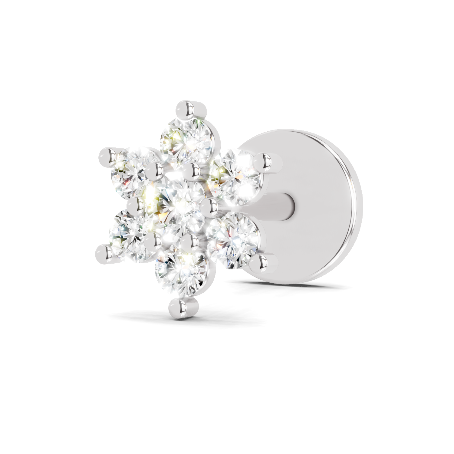 0.16 Carat Lab Grown Diamond Snowflake Nosepin | 14K White Gold (Screw)