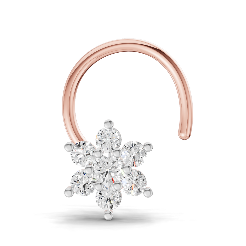 0.16 Carat Lab Grown Diamond Snowflake Nosepin | 14K Rose Gold (Wire)