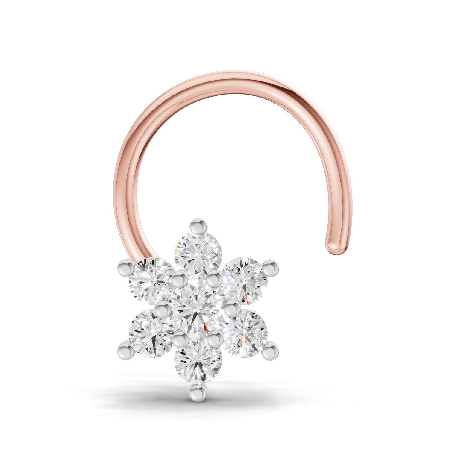 0.16 Carat Lab Grown Diamond Snowflake Nosepin | 14K Rose Gold (Wire)