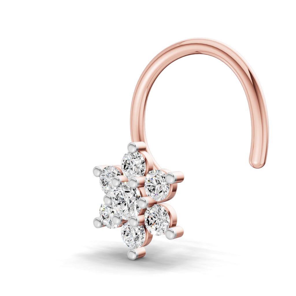 0.16 Carat Lab Grown Diamond Snowflake Nosepin | 14K Rose Gold (Wire)