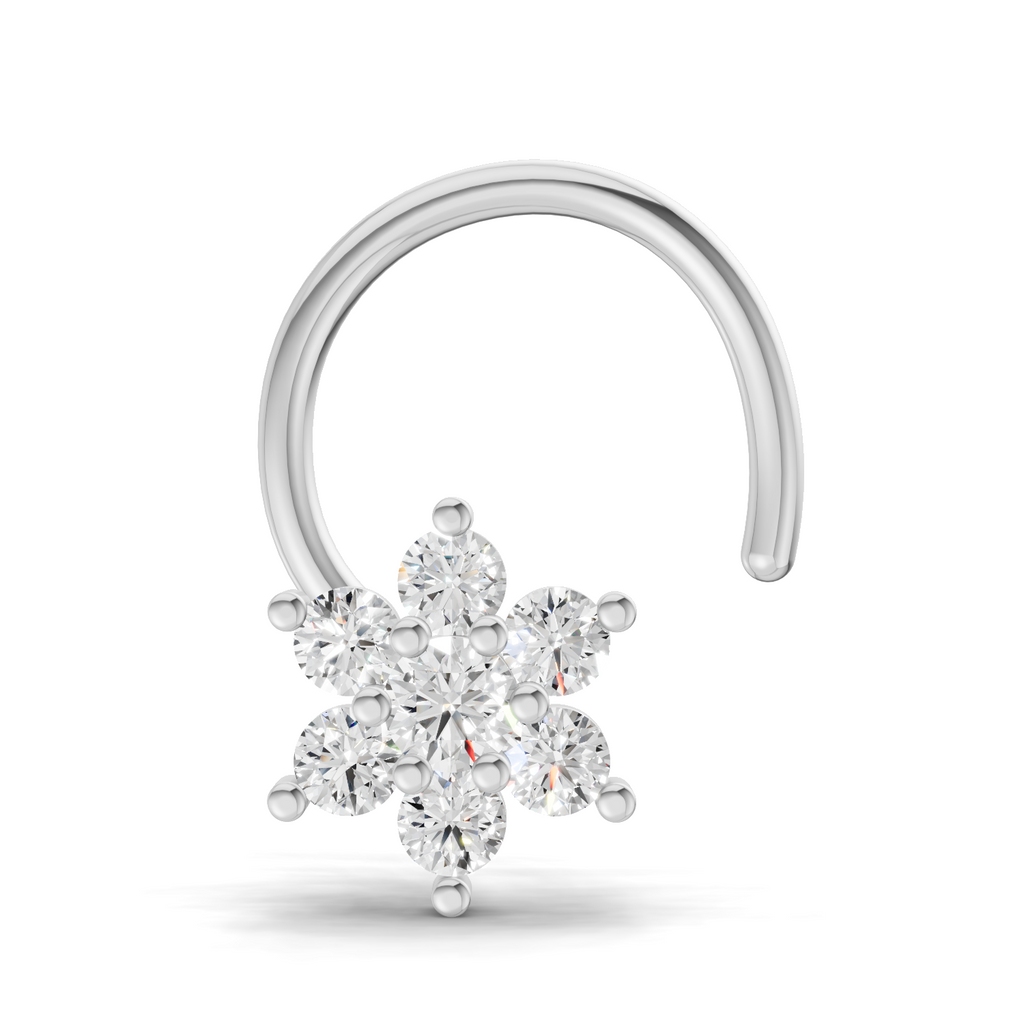 0.16 Carat Lab Grown Diamond Snowflake Nosepin | 14K White Gold (Wire)