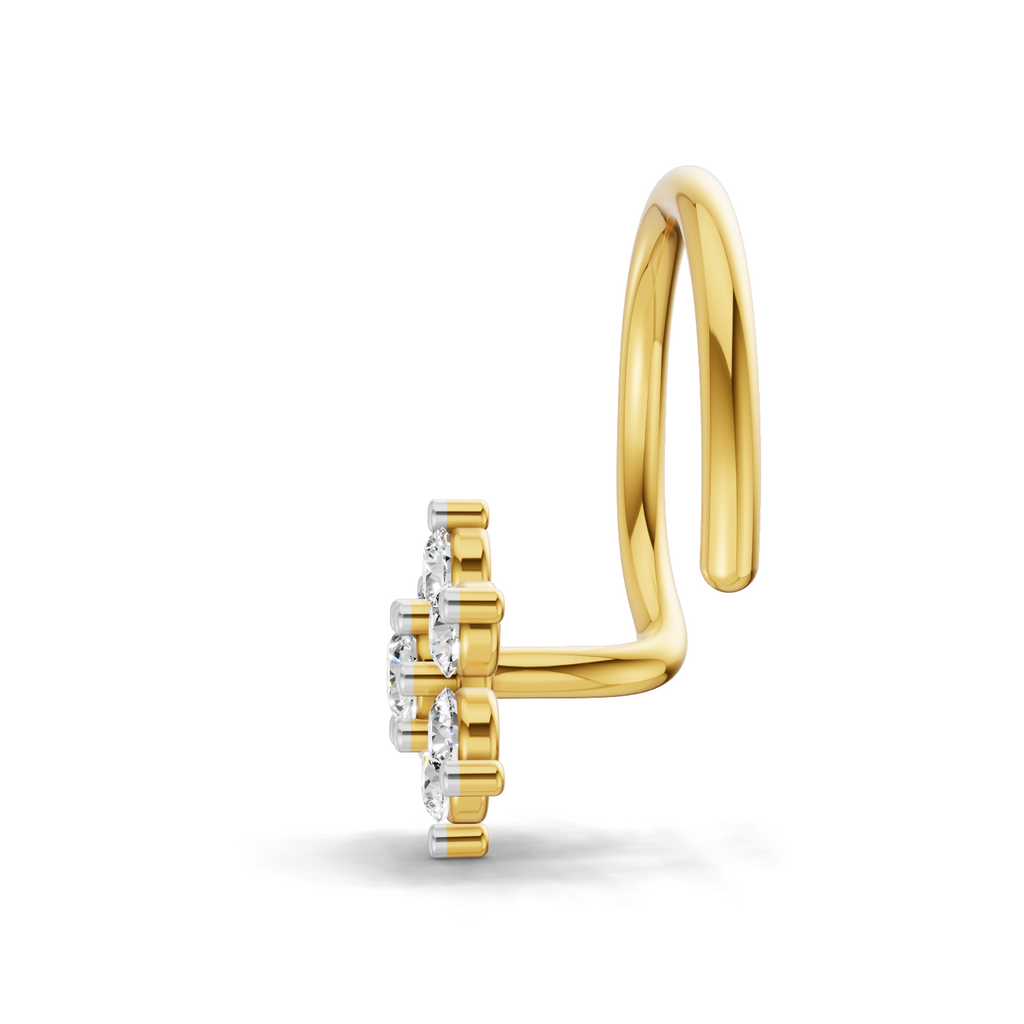 0.16 Carat Lab Grown Diamond Snowflake Nosepin | 14K Yellow Gold (Wire)