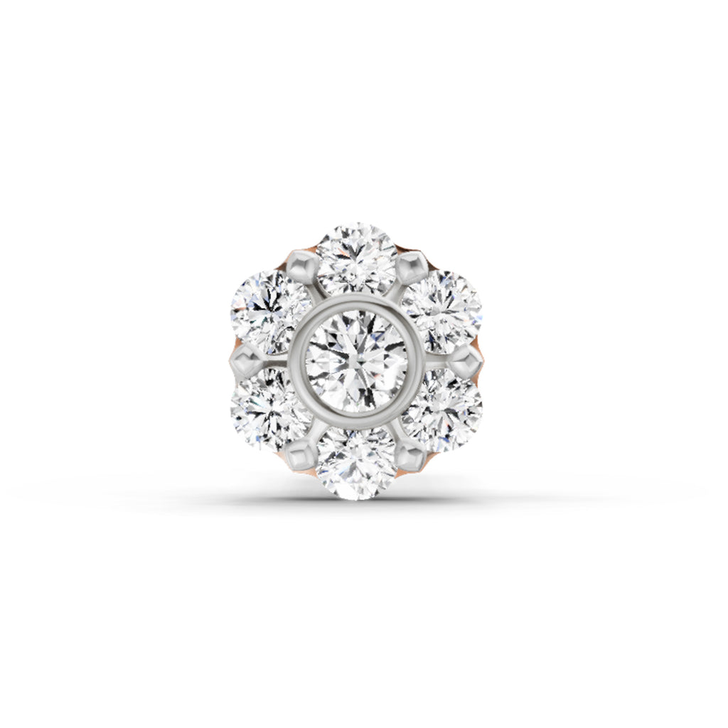 0.11 Ct Floral Stud Round Shape Nose Pin | 14K Yellow Gold