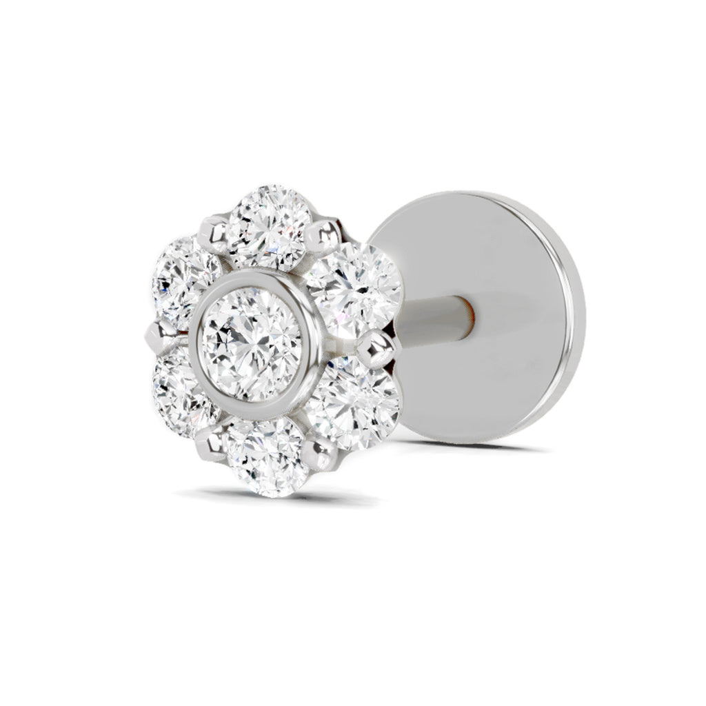 0.11 Ct Floral Stud Round Shape Nose Pin | 14K Yellow Gold