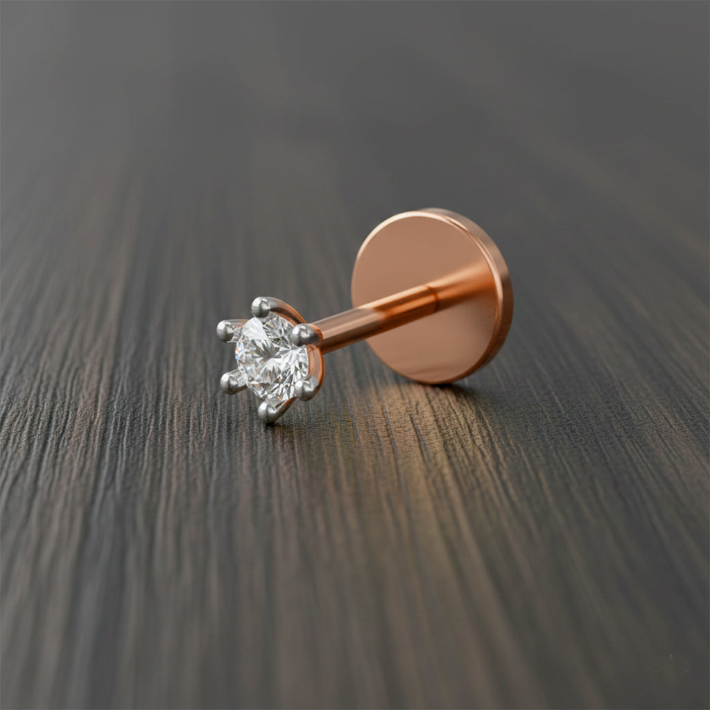 0.05 Ct Solitaire Round Shape Nose Pin | 14K Yellow Gold