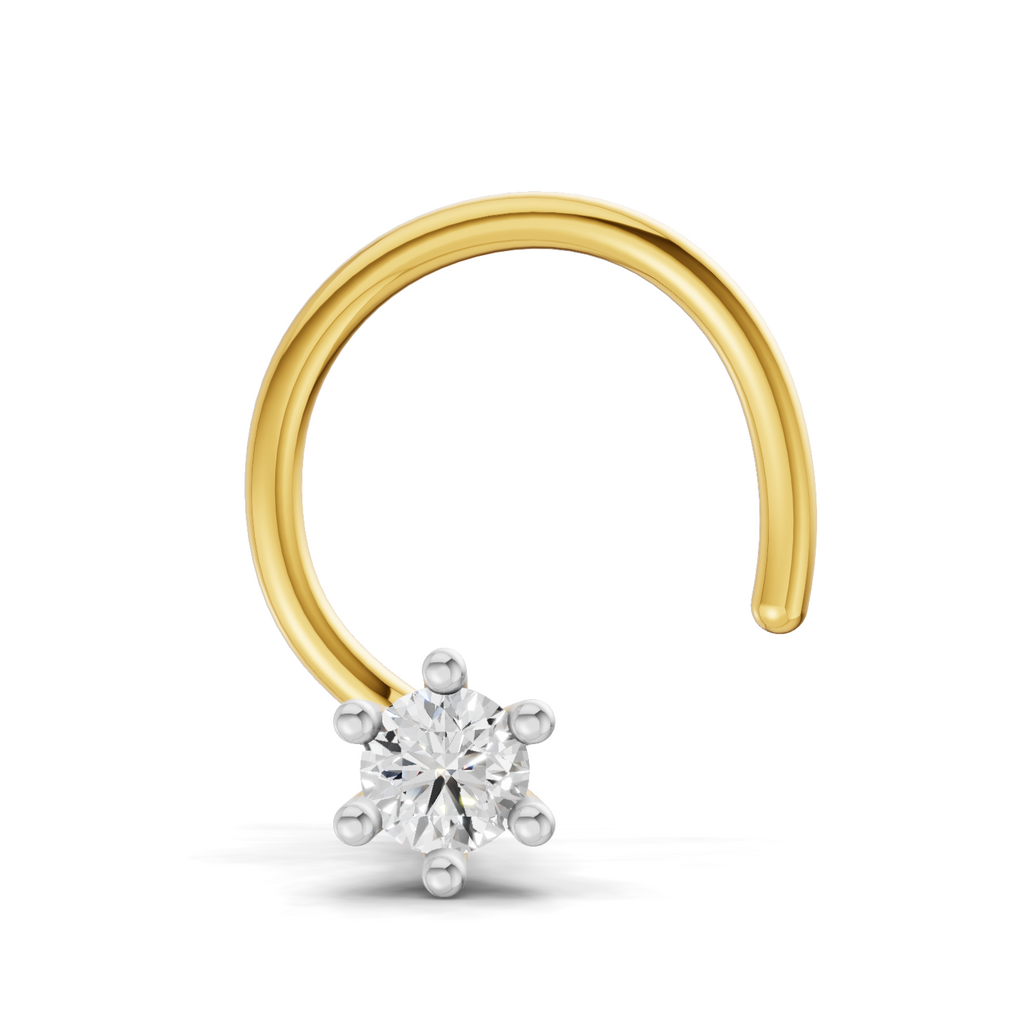 0.05 Ct Solitaire Round Shape Nose Pin | 14K Yellow Gold