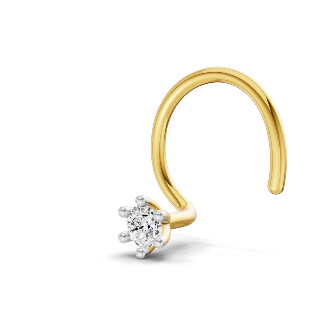 0.05 Ct Solitaire Round Shape Nose Pin | 14K Yellow Gold
