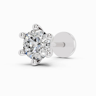 0.06 Carat Round Shape 6 Prong Solitaire Diamond Nose Pin | 14K White Gold-Screw