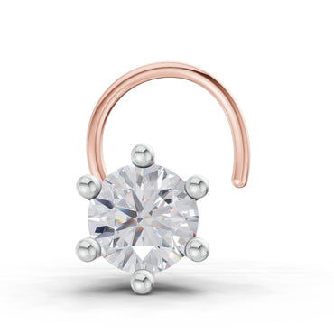 0.06 Ct Round Shape 6 Prong Solitaire Diamond Nose Pin | 14K Rose Gold