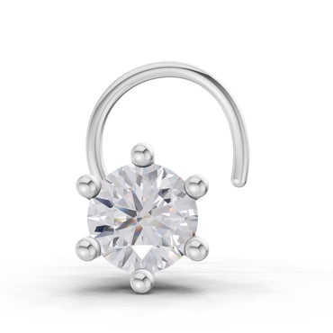 0.06 Ct Round Shape 6 Prong Solitaire Diamond Nose Pin | 14K White Gold