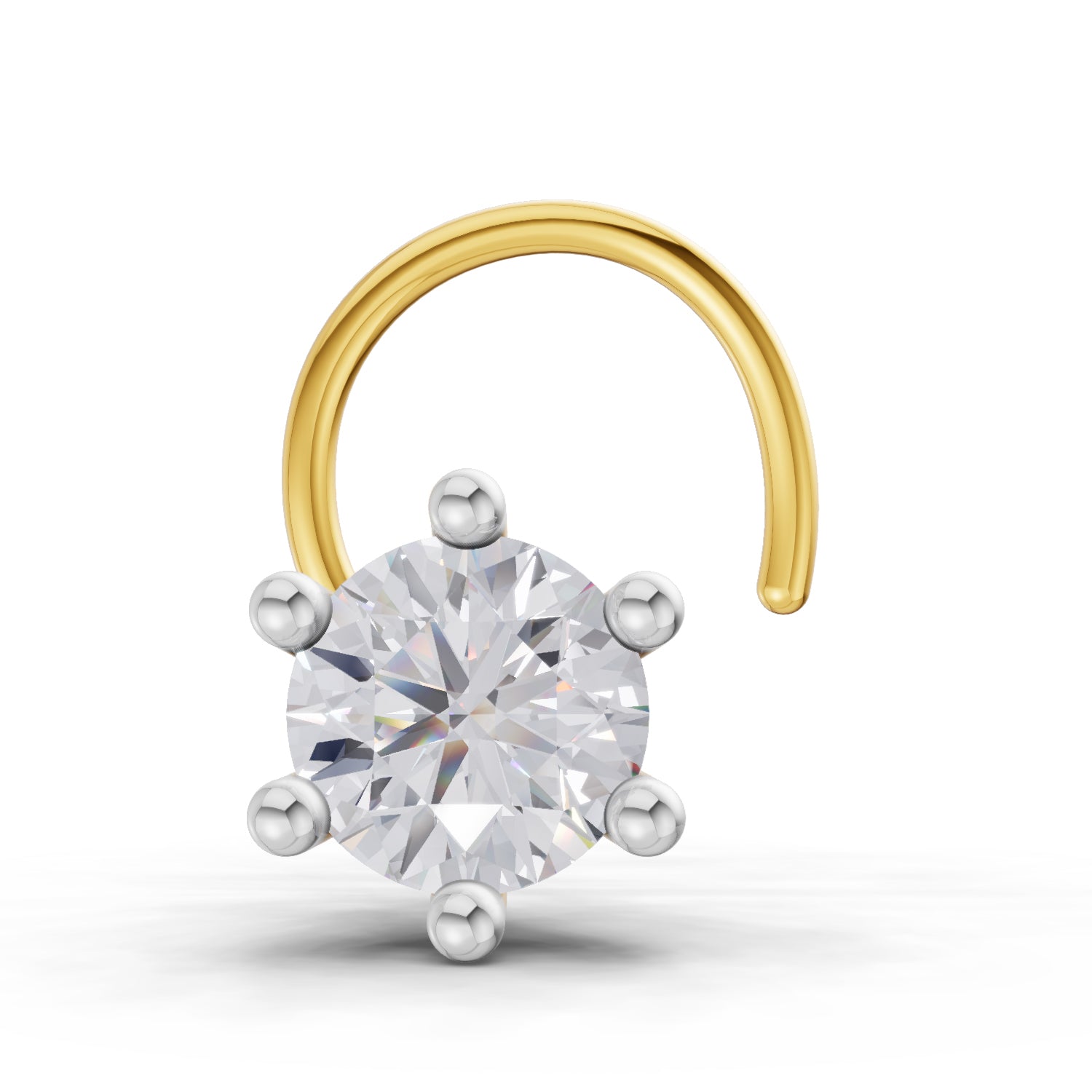 0.06 Ct Round Shape 6 Prong Solitaire Diamond Nose Pin | 14K Yellow Gold