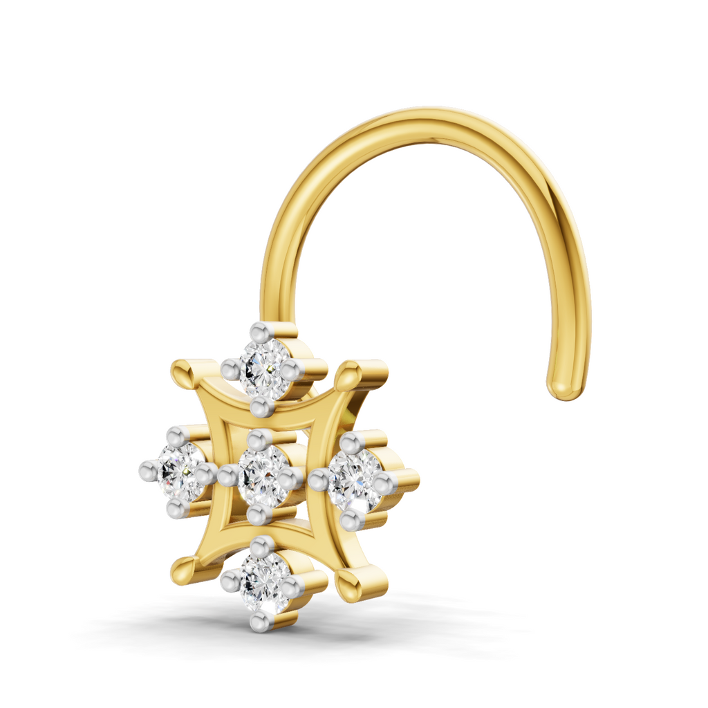 0.08 Carat Lab Grown Diamond Round Shape Snowflake Nosepin | 14K Yellow Gold (Wire)