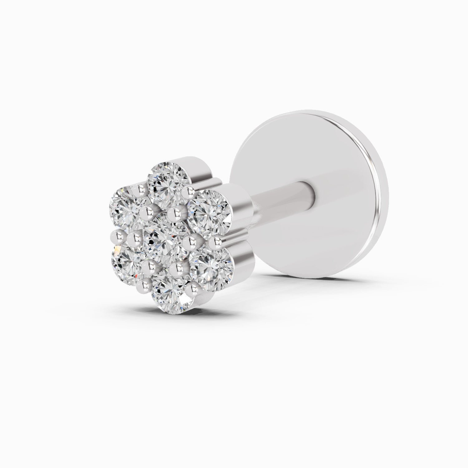 0.10 Carat Round Shape Floral Diamond Nose Pin | 14K White Gold-Screw