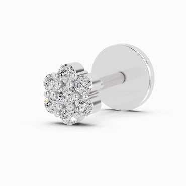 0.10 Carat Round Shape Floral Diamond Nose Pin | 14K White Gold-Screw