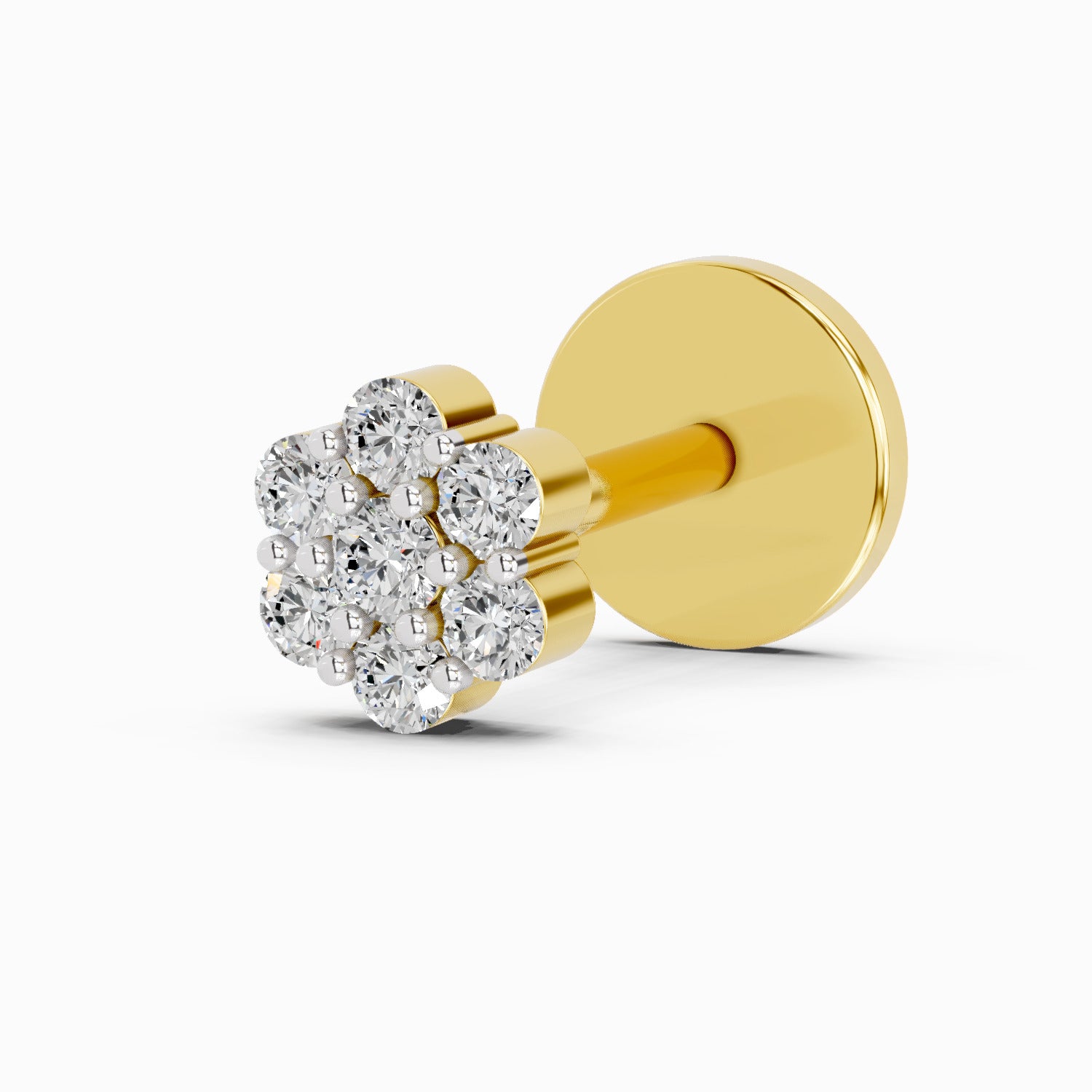 0.10 Carat Round Shape Floral Diamond Nose Pin | 14K Yellow Gold-Screw