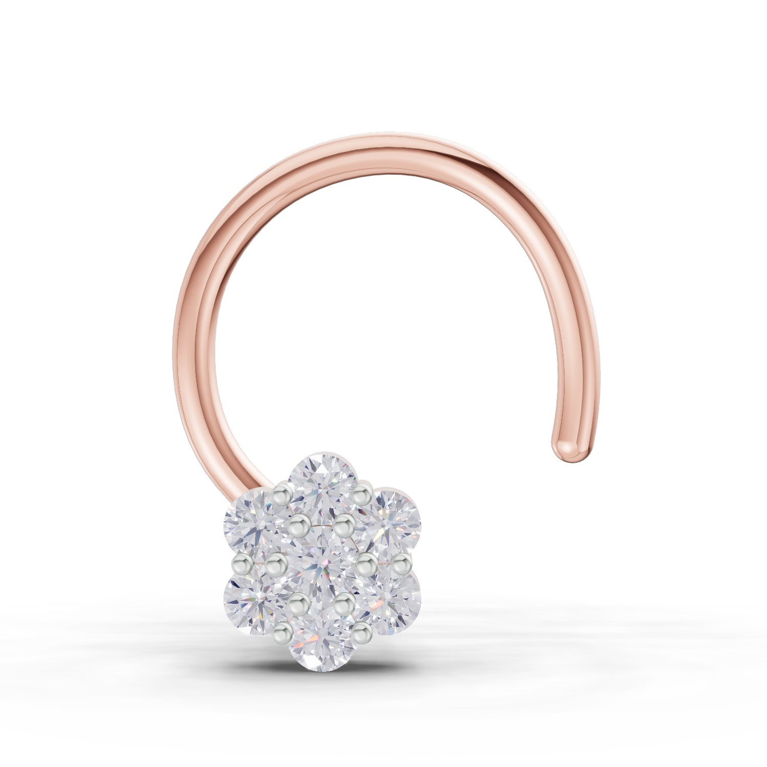 0.10 Ct Round Shape Floral Diamond Nose Pin | 14K Rose Gold