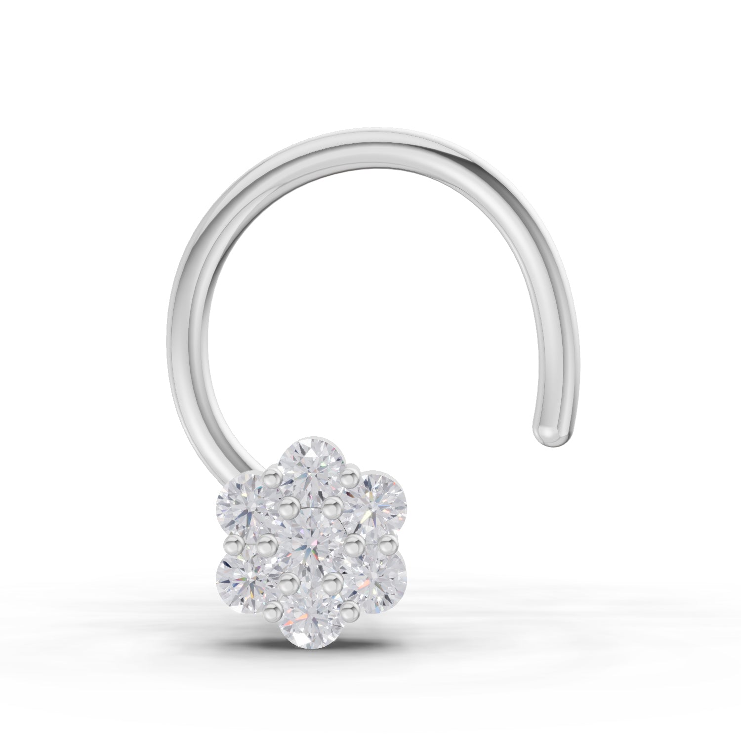 0.10 Ct Round Shape Floral Diamond Nose Pin | 14K White Gold