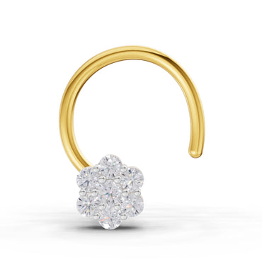 0.10 Ct Round Shape Floral Diamond Nose Pin | 14K Yellow Gold