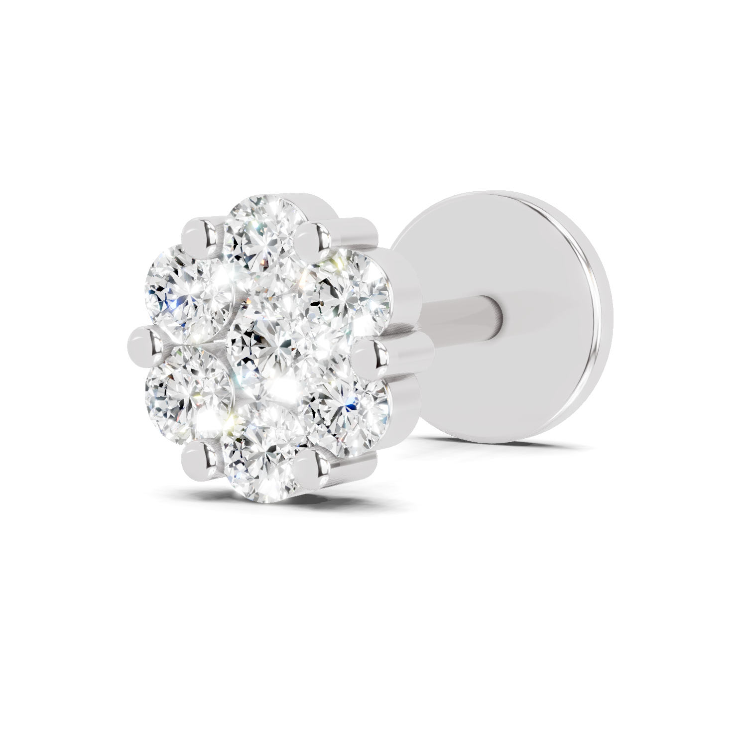 0.09 Carat Round Shape Floral Nose Pin | 14K White Gold-Screw