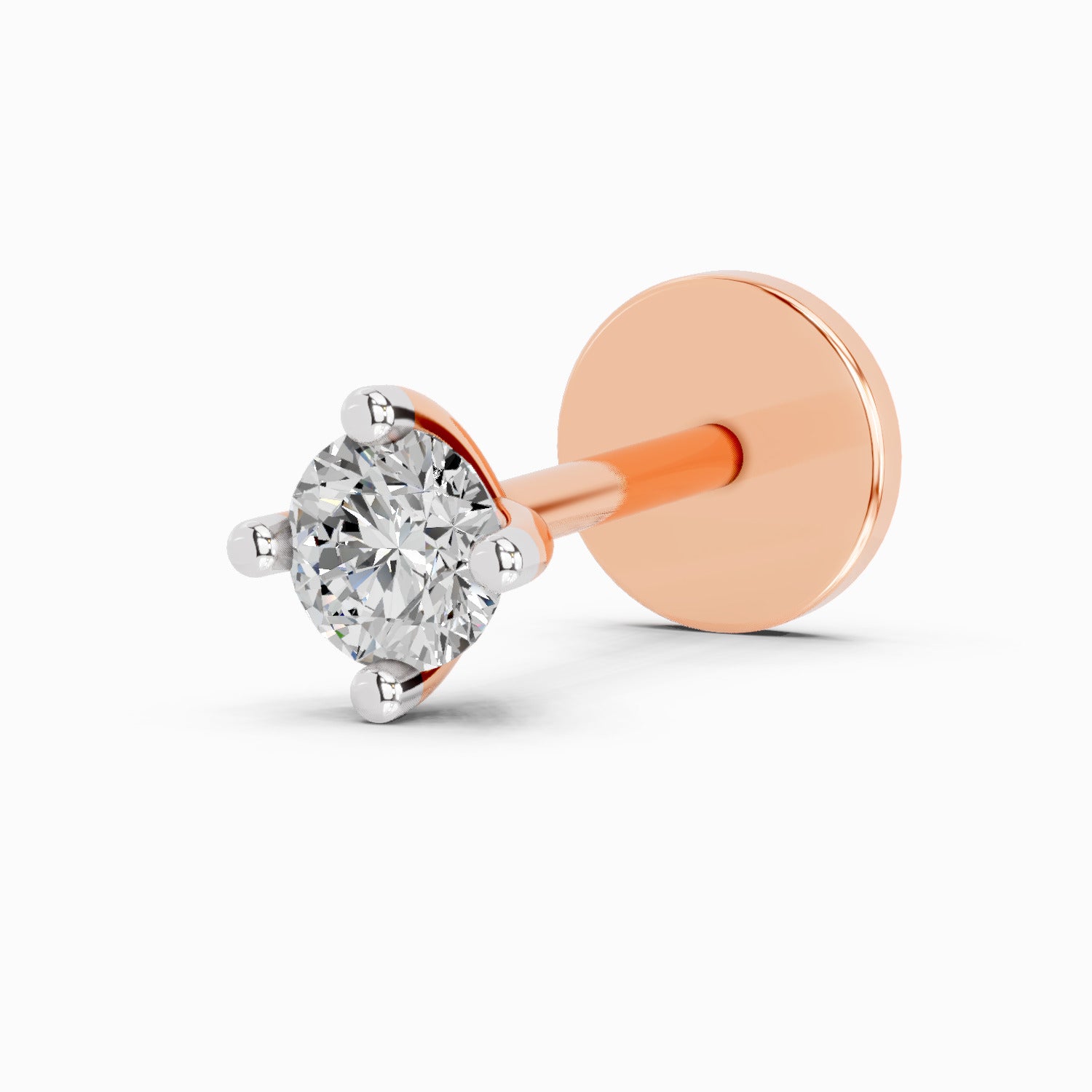 0.03 Carat Round Shape 4 Prong Solitaire Diamond Nose Pin | 14K Rose Gold-Screw
