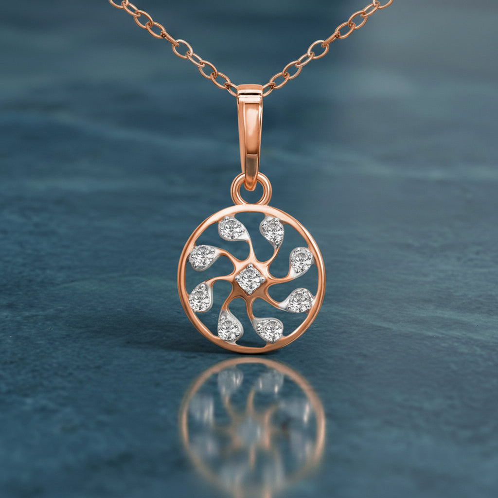 0.19 Ct Pinwheel Diamond Pendant Necklace in 14Kt