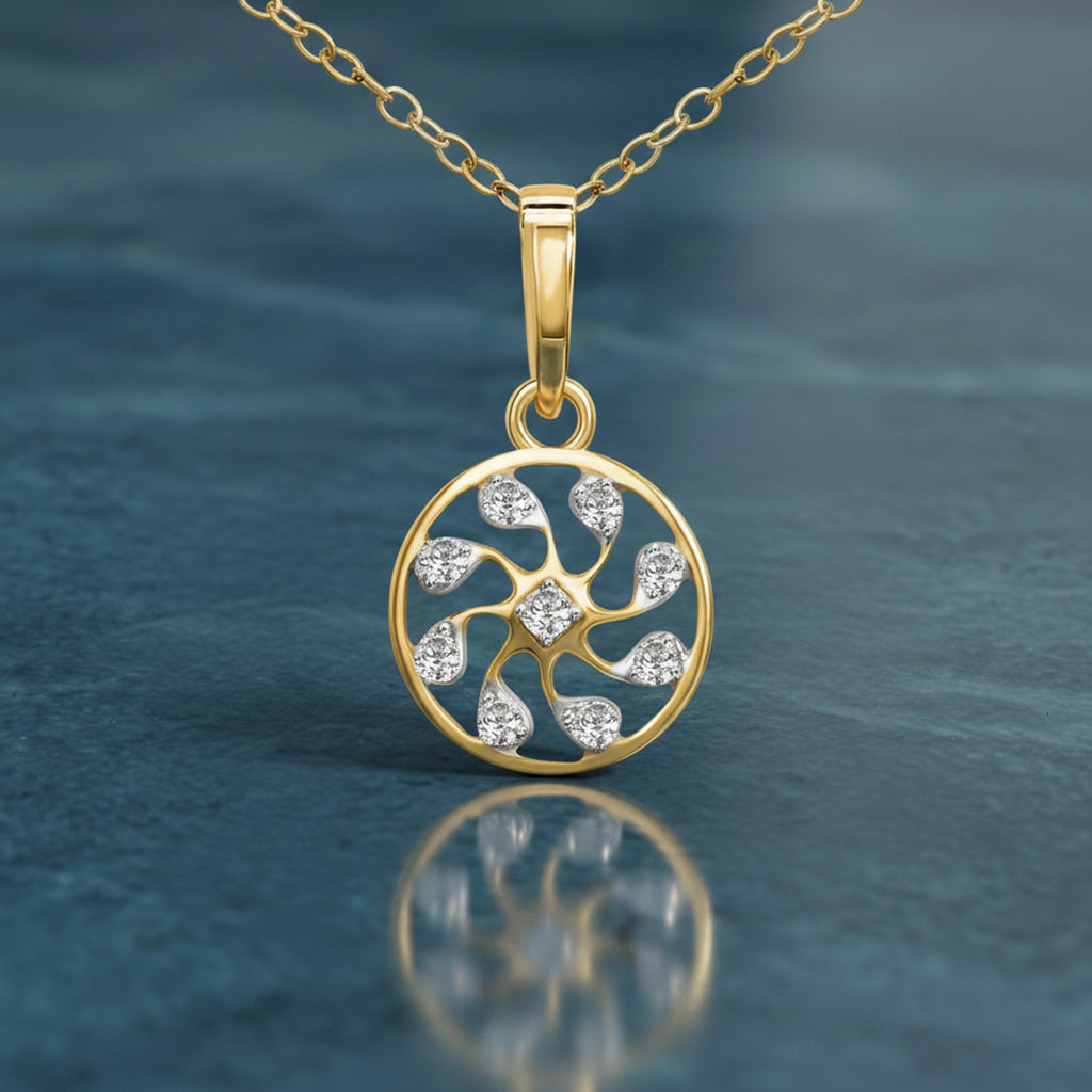0.19 Ct Pinwheel Diamond Pendant Necklace in 14Kt