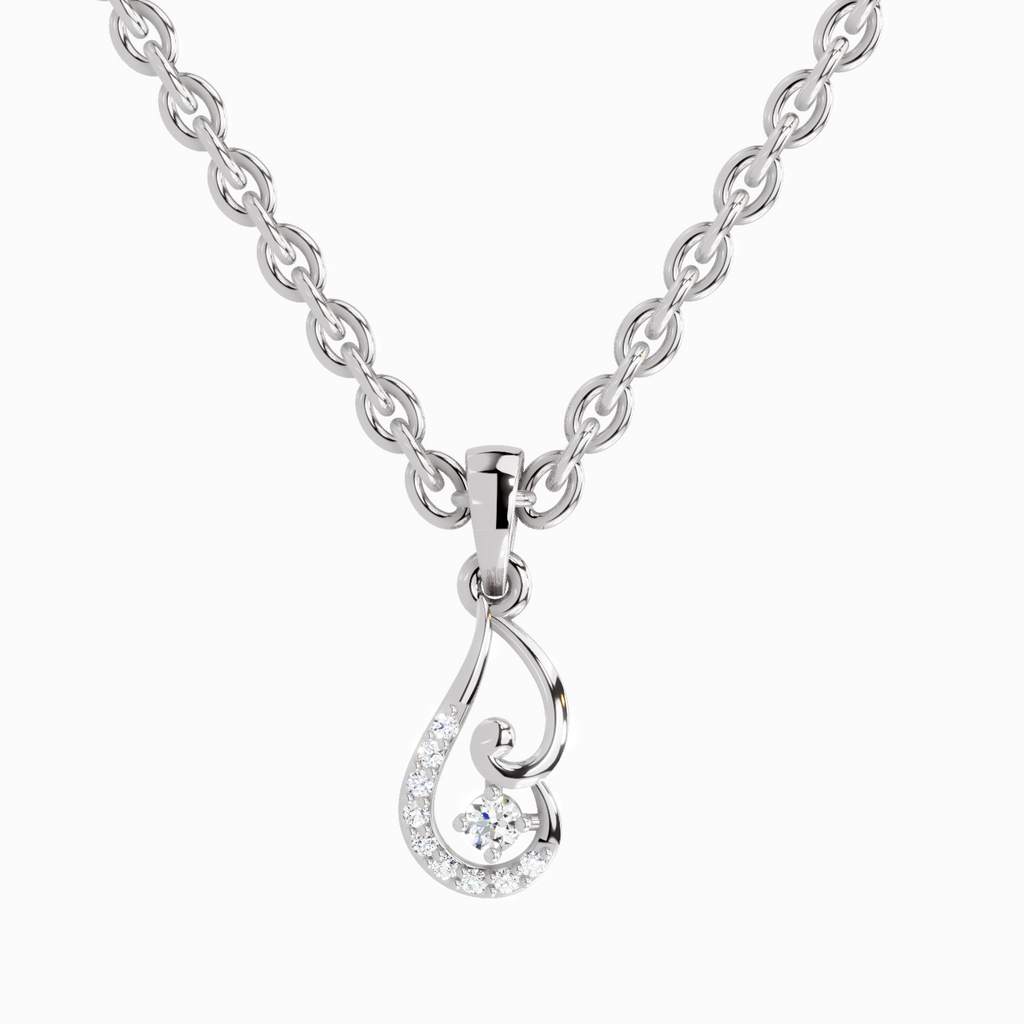 0.04 Carat Round Shape Luminous Curve Pendant | 14K White Gold